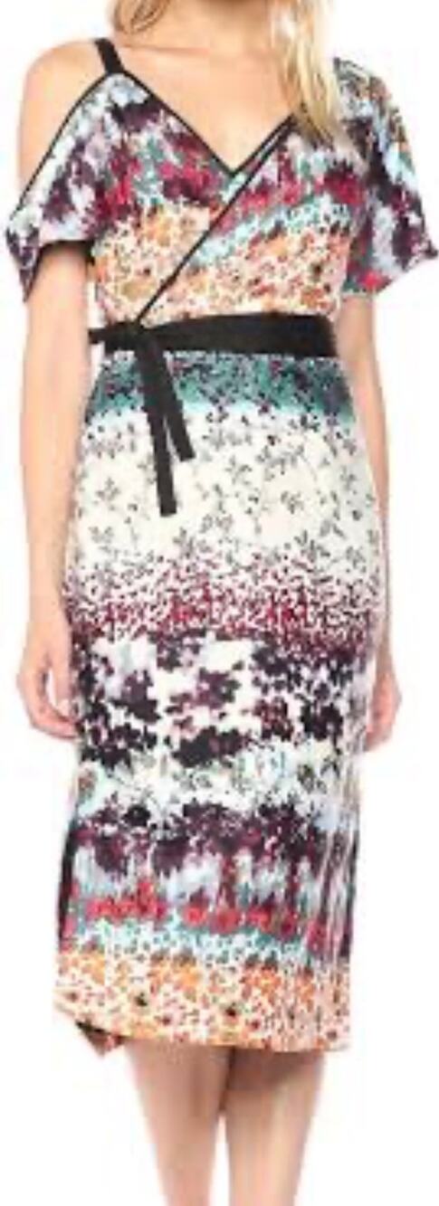 NWT Rachel Roy Asymmetrical Drape Floral Garden Midi Dress SIZE 2